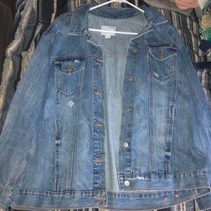Over-sized distressed jean jacket